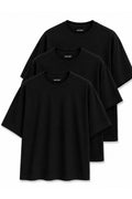 3'lü Paket Unisex Siyah Oversize T-shirt Seti - Bisiklet Yaka Basic Tişört