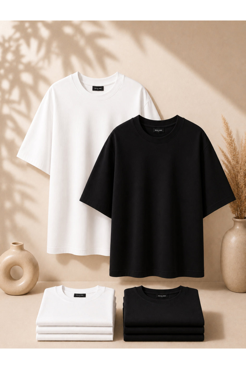 2'li Paket Unisex Siyah-Siyah Oversize T-shirt Seti - Bisiklet Yaka Basic Tişört