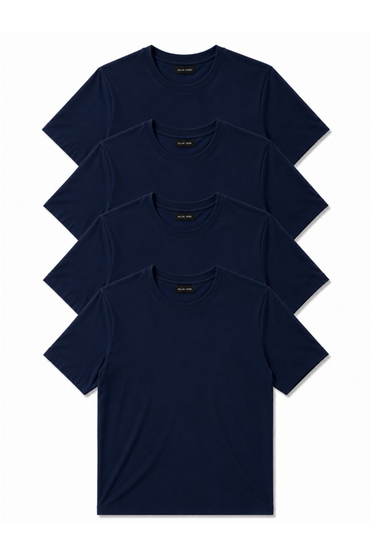 4'lü Set Erkek Haki-Bej-Beyaz-Siyah Slim Fit Bisiklet Yaka Basic Tişört