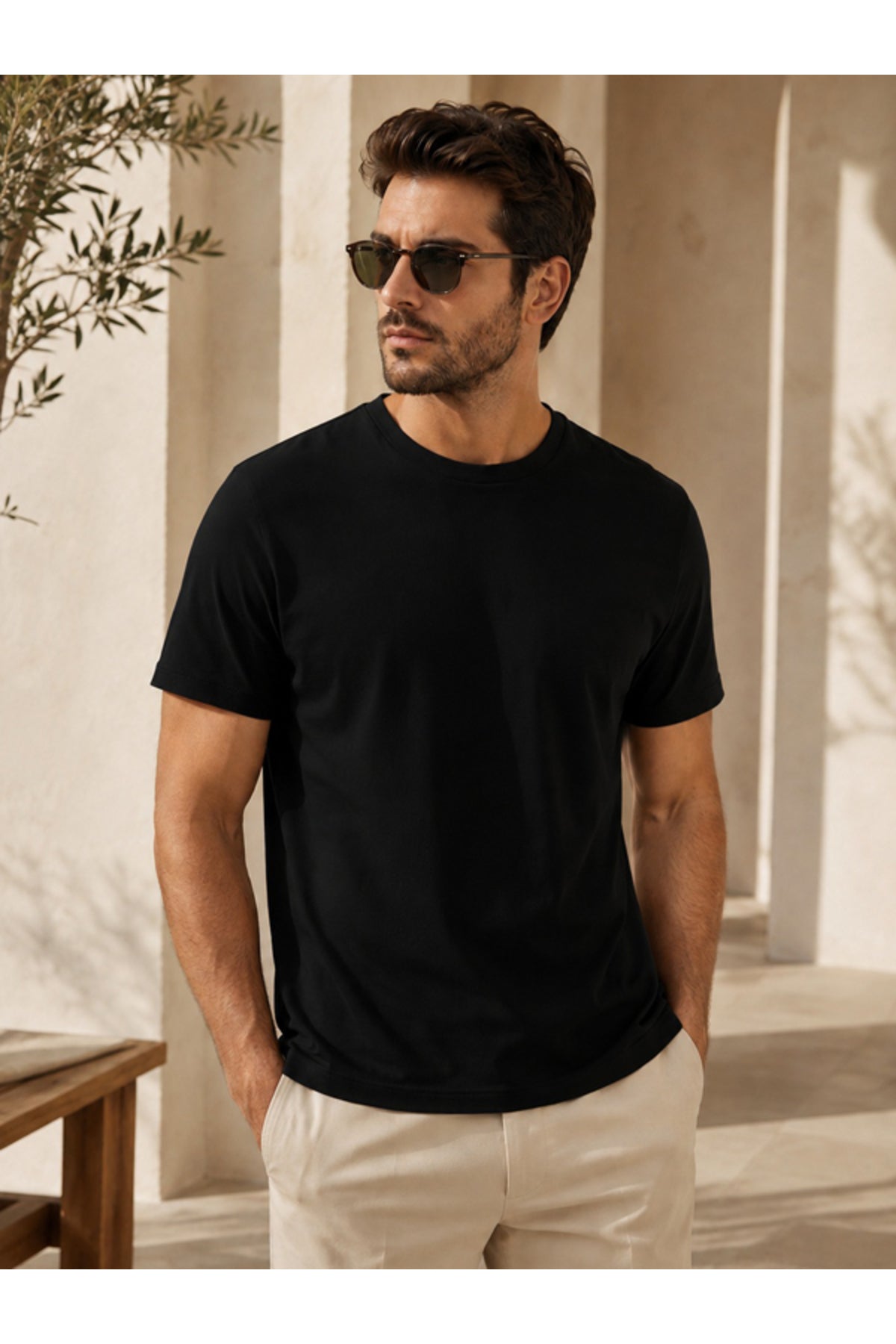 Erkek Unisex Siyah %100 Pamuk Slim Fit Bisiklet Yaka Basic Tişört