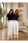 2'li Set Kadın Siyah-Lacivert Basic T-Shirt - Bisiklet Yaka Pamuklu Tişört