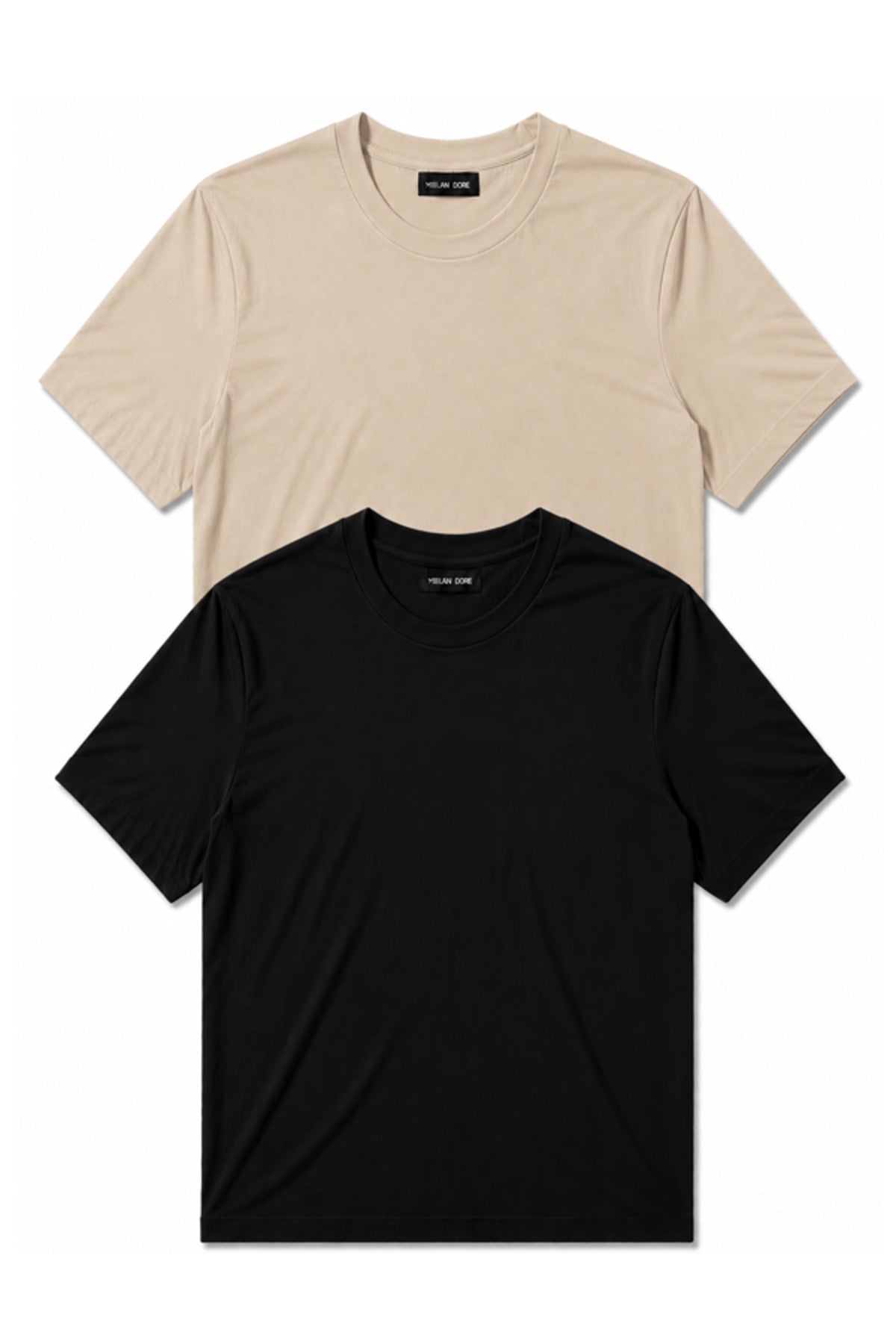 2'li Set Erkek Siyah-Lacivert Pamuklu Slim Fit Bisiklet Yaka Basic Tişört