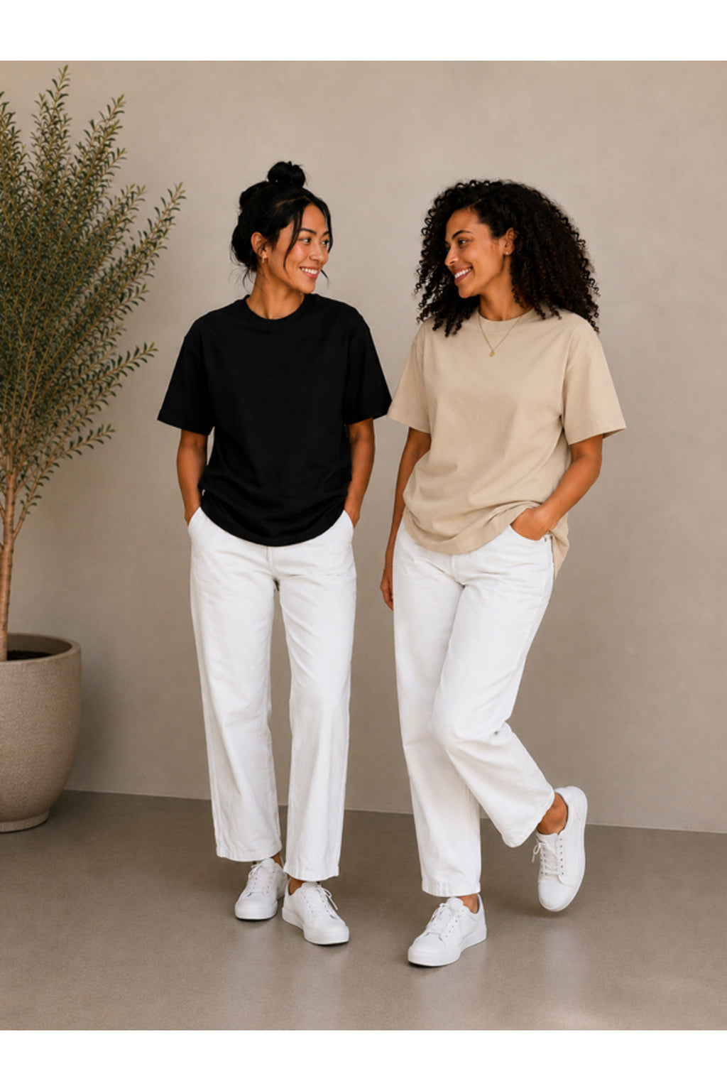 2'li Set Siyah-Siyah Oversize Kadın T-Shirt - Bisiklet Yaka Pamuklu Tişört
