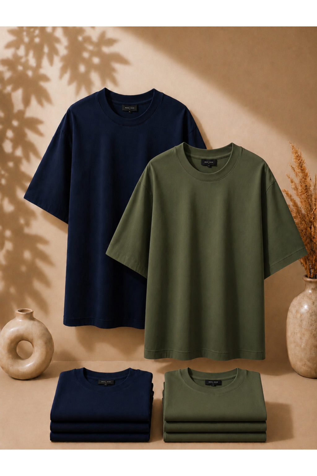 2'li Paket Unisex Siyah-Siyah Oversize T-shirt Seti - Bisiklet Yaka Basic Tişört