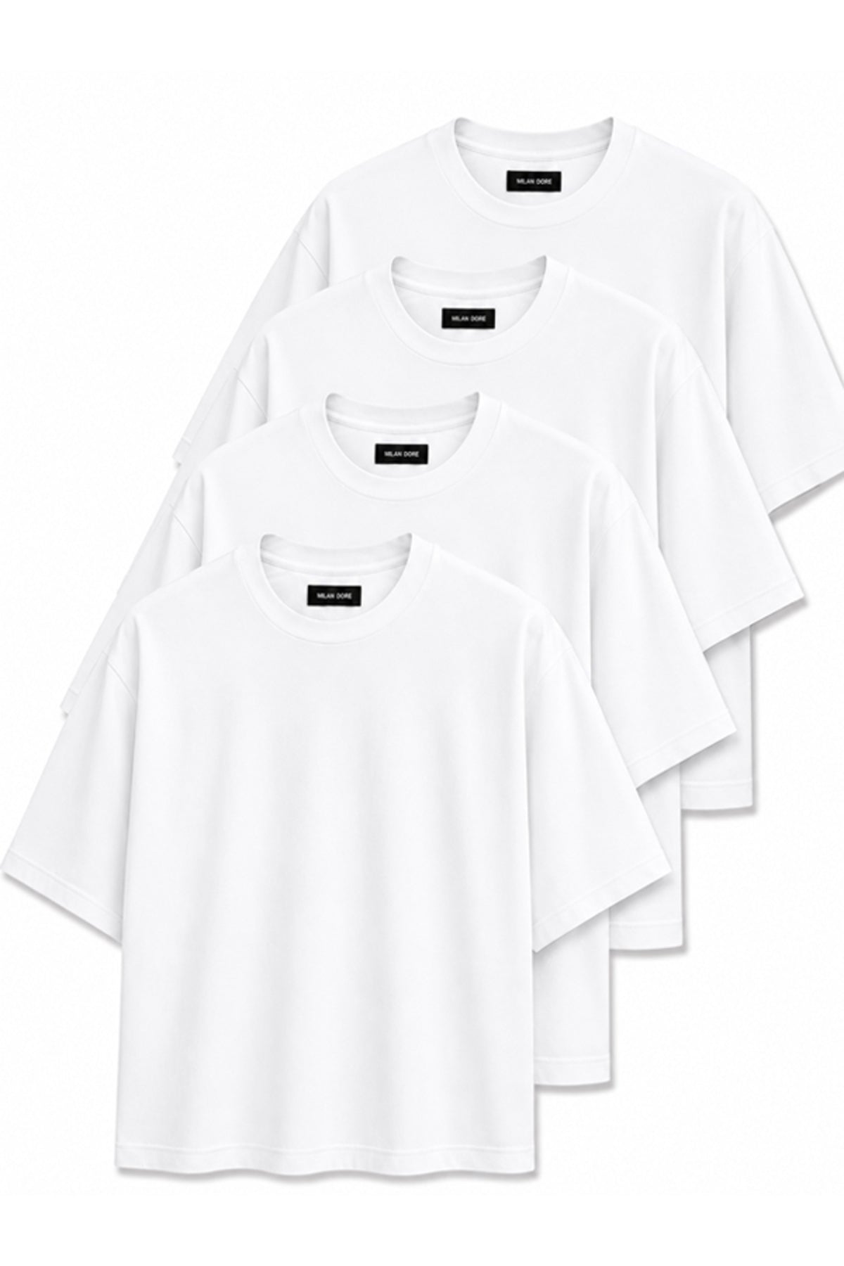 4'lü Paket B-S-B-L Unisex Oversize T-shirt Seti - Bisiklet Yaka Basic Tişört