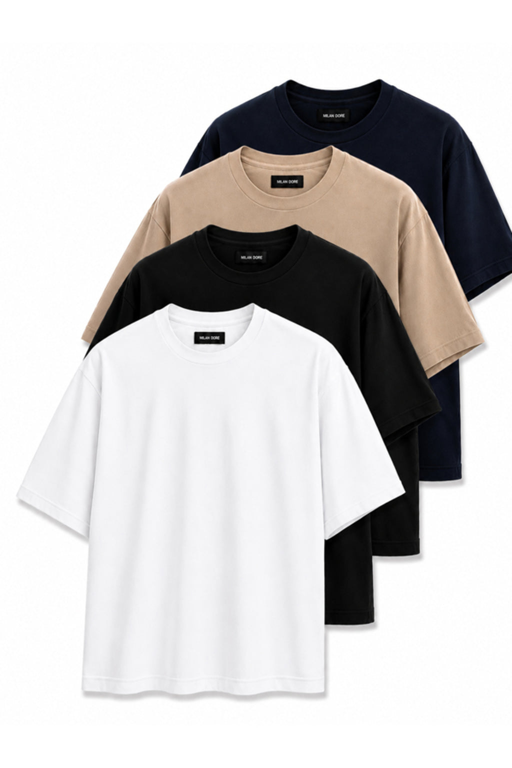 4'lü Paket B-S-B-L Unisex Oversize T-shirt Seti - Bisiklet Yaka Basic Tişört