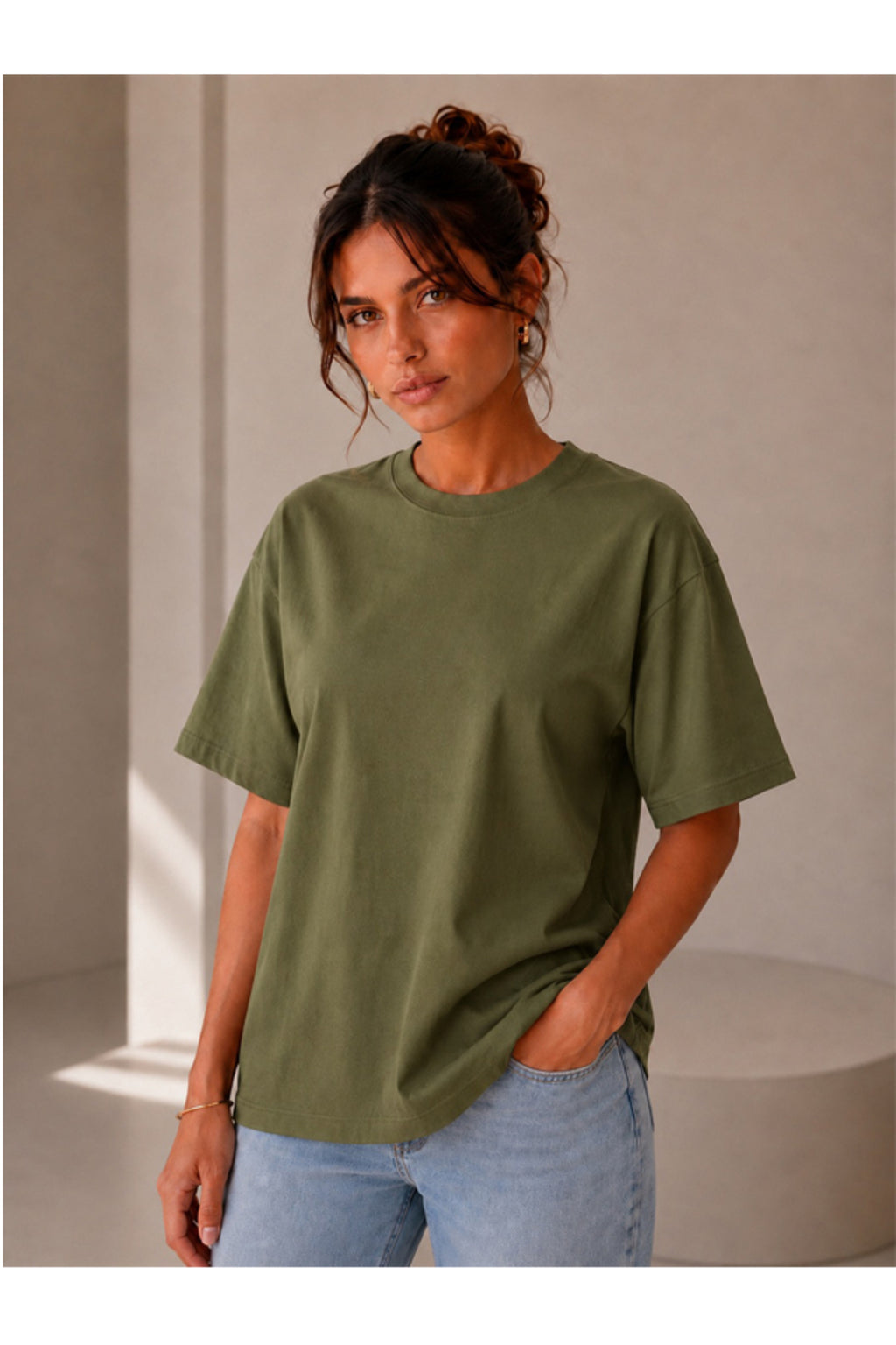 Lacivert Oversize Kadın T-Shirt - Basic Rahat Kesim Bisiklet Yaka Pamuklu Tişört