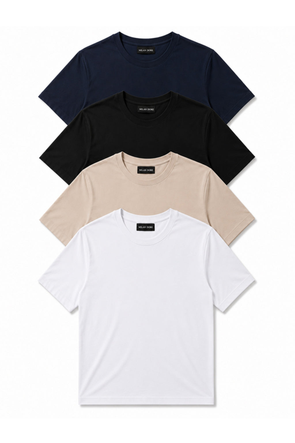 4'lü Set Erkek Haki-Bej-Beyaz-Siyah Slim Fit Bisiklet Yaka Basic Tişört