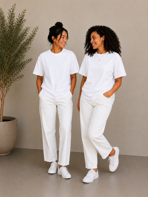 2 Adet Kadın Oversize Bej %100 Pamuk T-Shirt