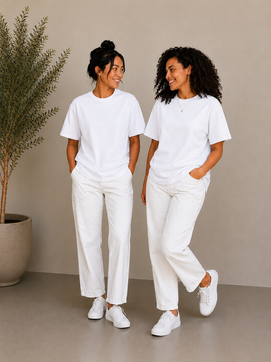 2 Adet Kadın Oversize Bej %100 Pamuk T-Shirt