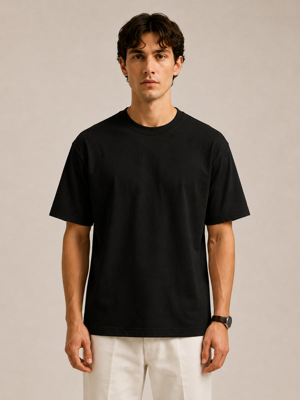 Erkek Oversize %100 Pamuk Siyah T-Shirt