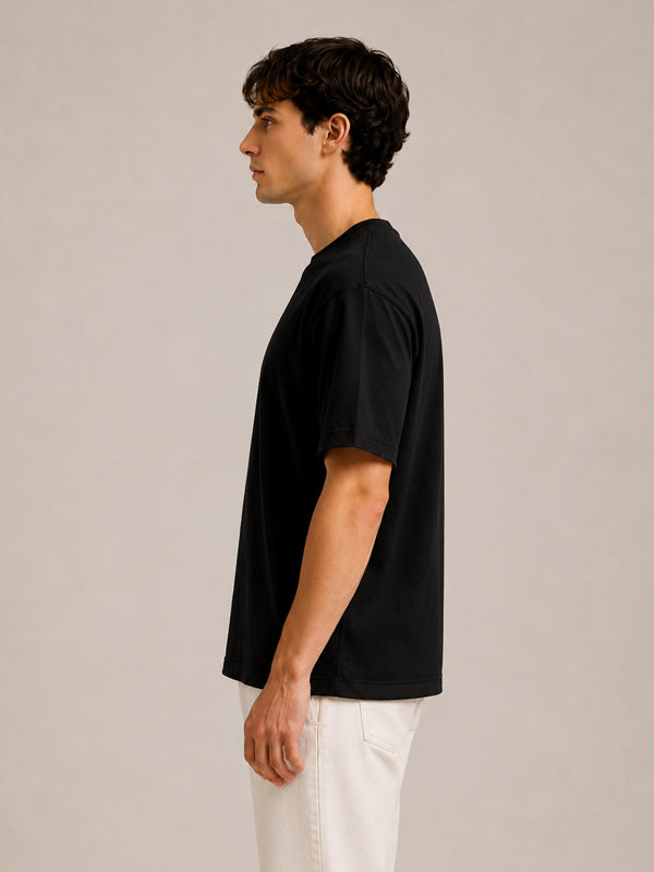 Erkek Oversize %100 Pamuk Siyah T-Shirt