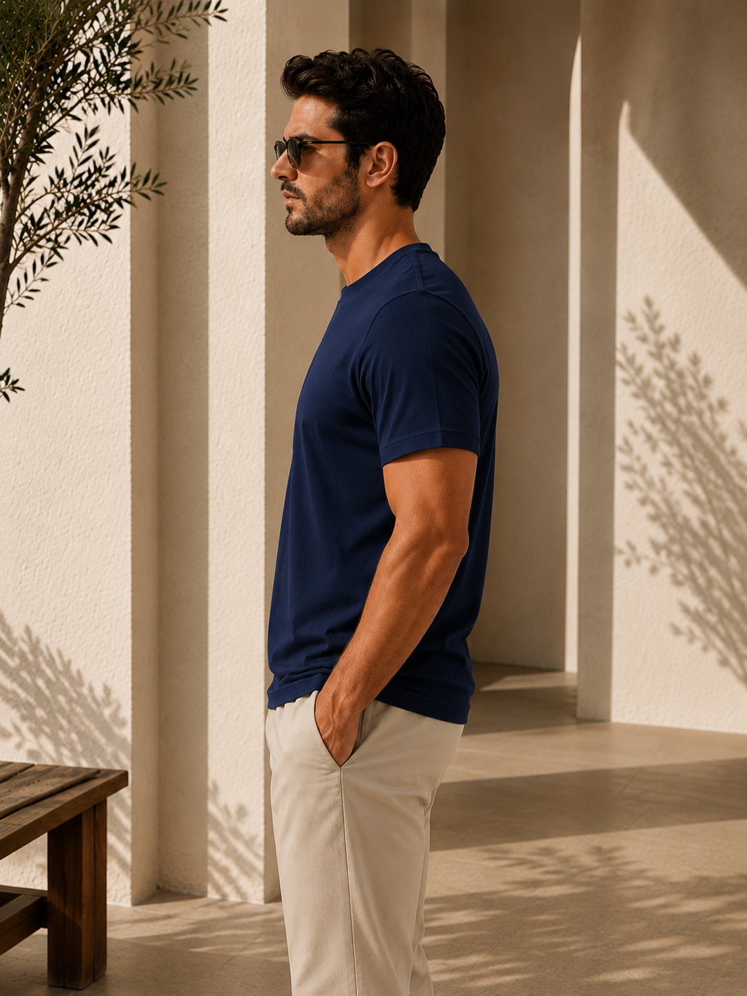 Erkek Slim Fit %100 Pamuk Lacivert T-Shirt