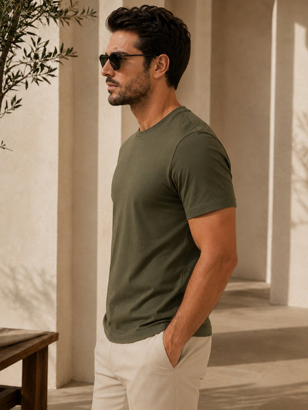 Erkek Slim Fit %100 Pamuk Yeşil T-Shirt