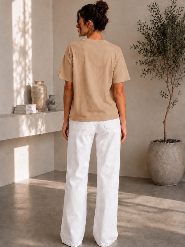Kadın Basic Bej %100 Pamuk T-Shirt