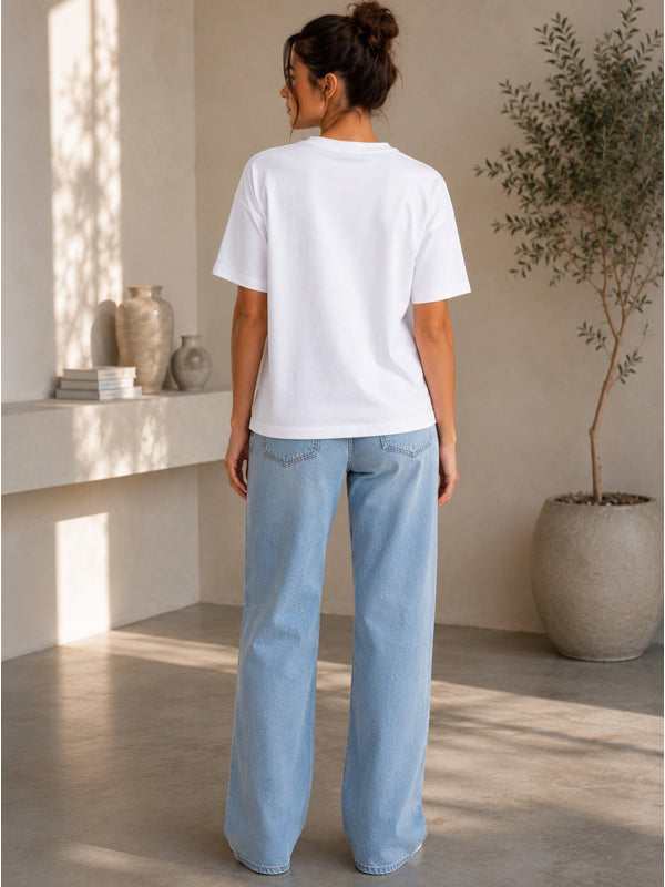 Kadın Basic Beyaz %100 Pamuk T-Shirt