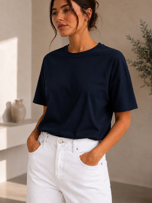 Kadın Basic Lacivert %100 Pamuk T-Shirt