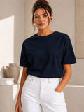 Kadın Basic Lacivert %100 Pamuk T-Shirt