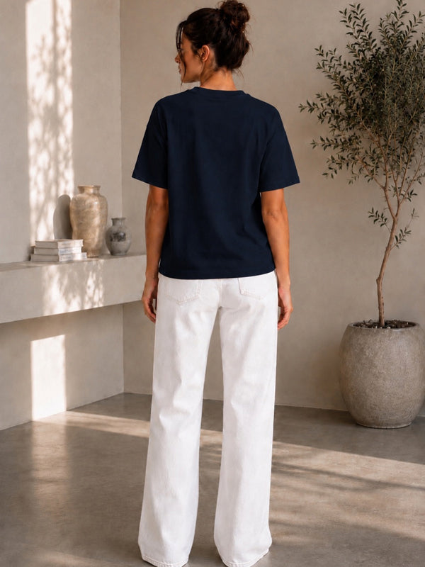 Kadın Basic Lacivert %100 Pamuk T-Shirt