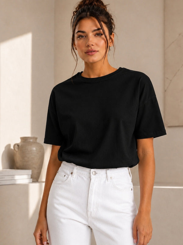 Kadın Basic Siyah %100 Pamuk T-Shirt