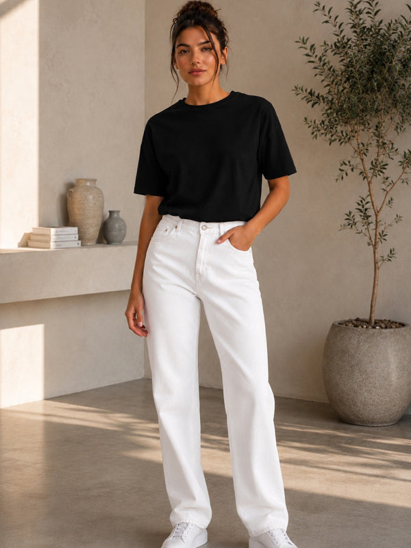 Kadın Basic Siyah %100 Pamuk T-Shirt