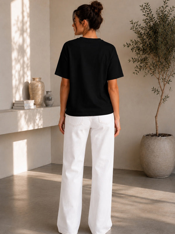 Kadın Basic Siyah %100 Pamuk T-Shirt
