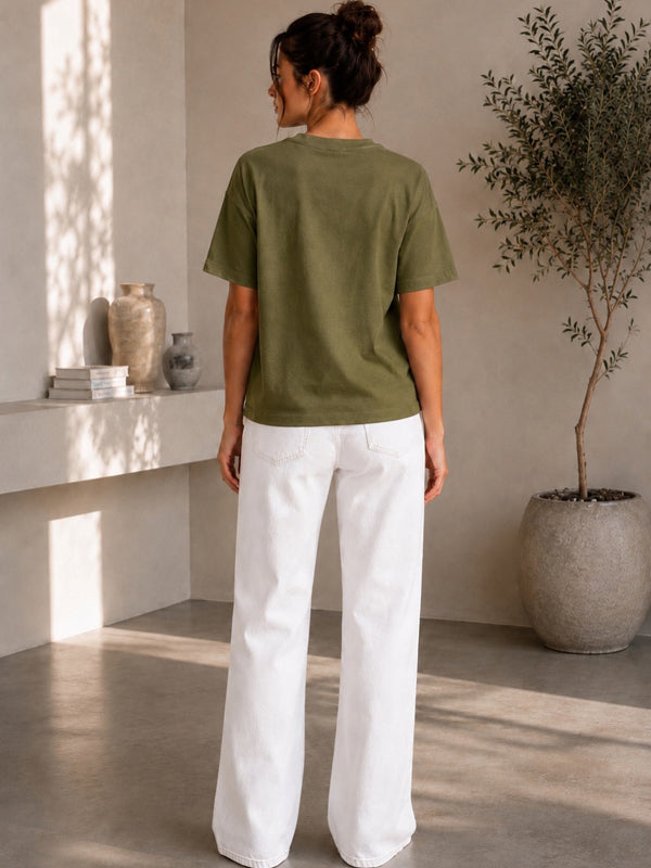 Kadın Basic Yeşil %100 Pamuk T-Shirt