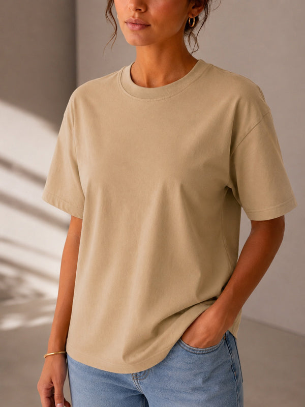 Kadın Oversize Bej %100 Pamuk T-Shirt