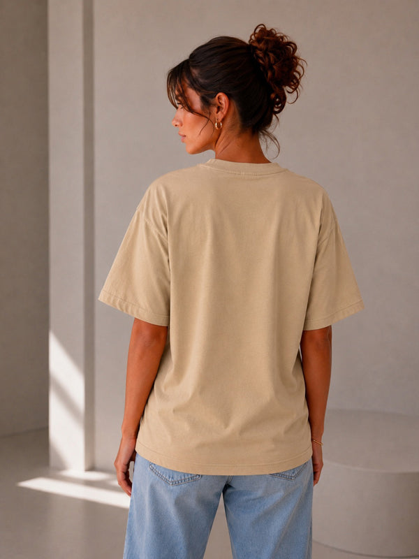 Kadın Oversize Bej %100 Pamuk T-Shirt