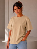 Kadın Oversize Bej %100 Pamuk T-Shirt