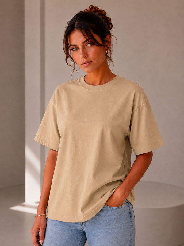 Kadın Oversize Bej %100 Pamuk T-Shirt
