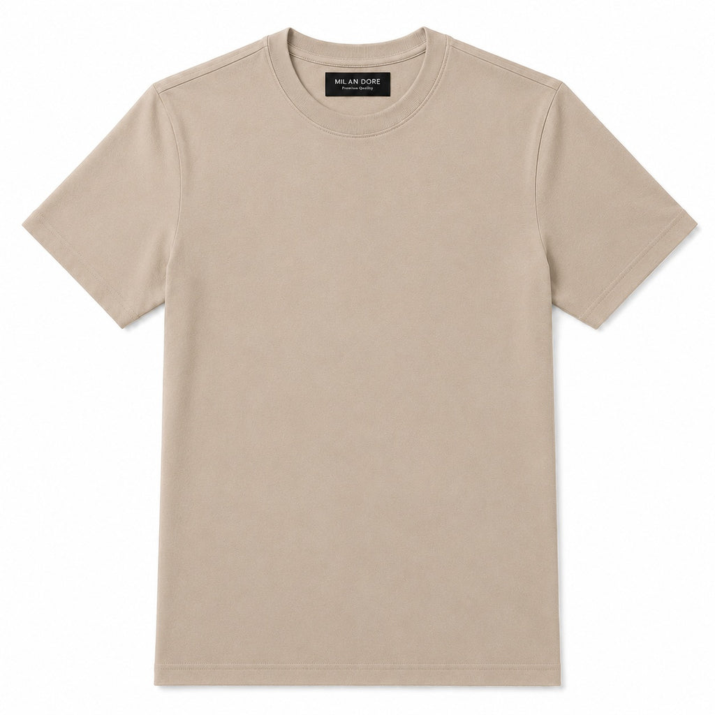 Erkek Slim Fit %100 Pamuk Bej T-Shirt