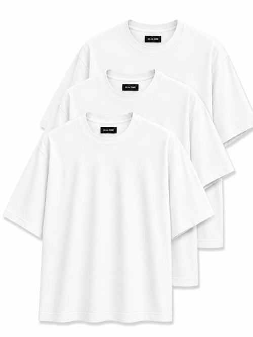 3 Adet Erkek Oversize %100 Pamuk Bej T-Shirt