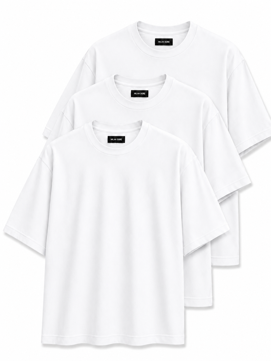 3 Adet Erkek Oversize %100 Pamuk Bej T-Shirt