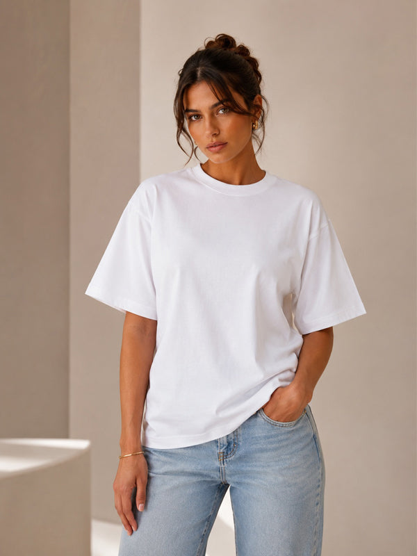 Kadın Oversize Beyaz %100 Pamuk T-Shirt
