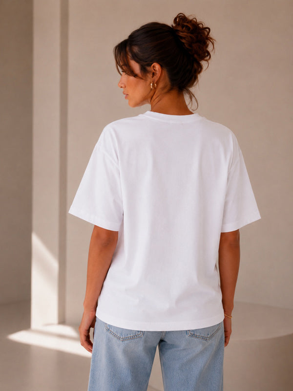 Kadın Oversize Beyaz %100 Pamuk T-Shirt