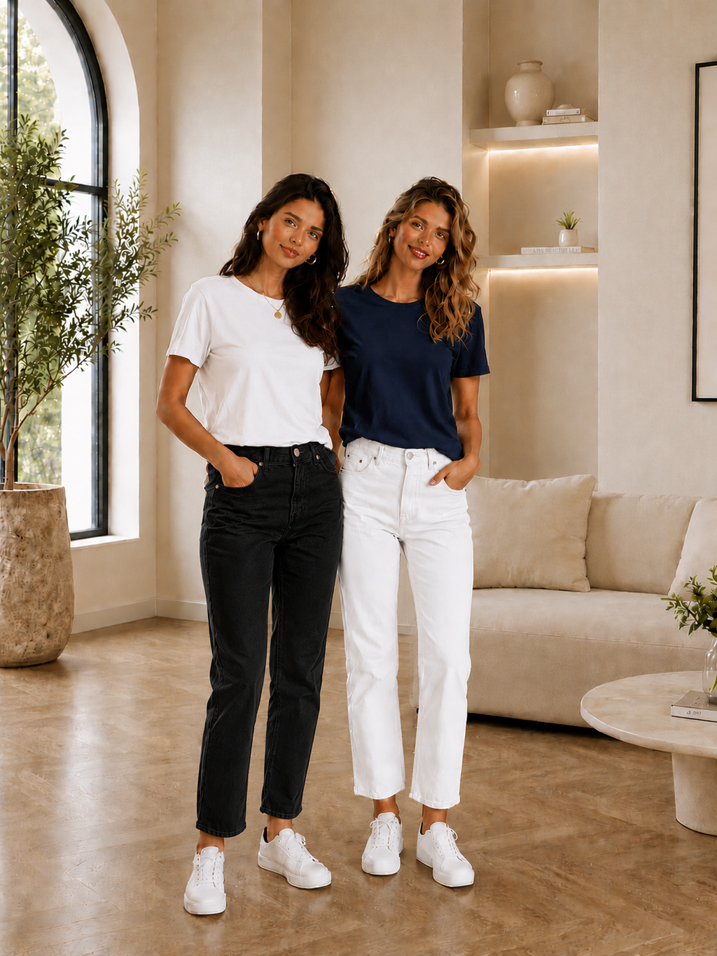 2 Adet Kadın Basic Beyaz %100 Pamuk T-Shirt