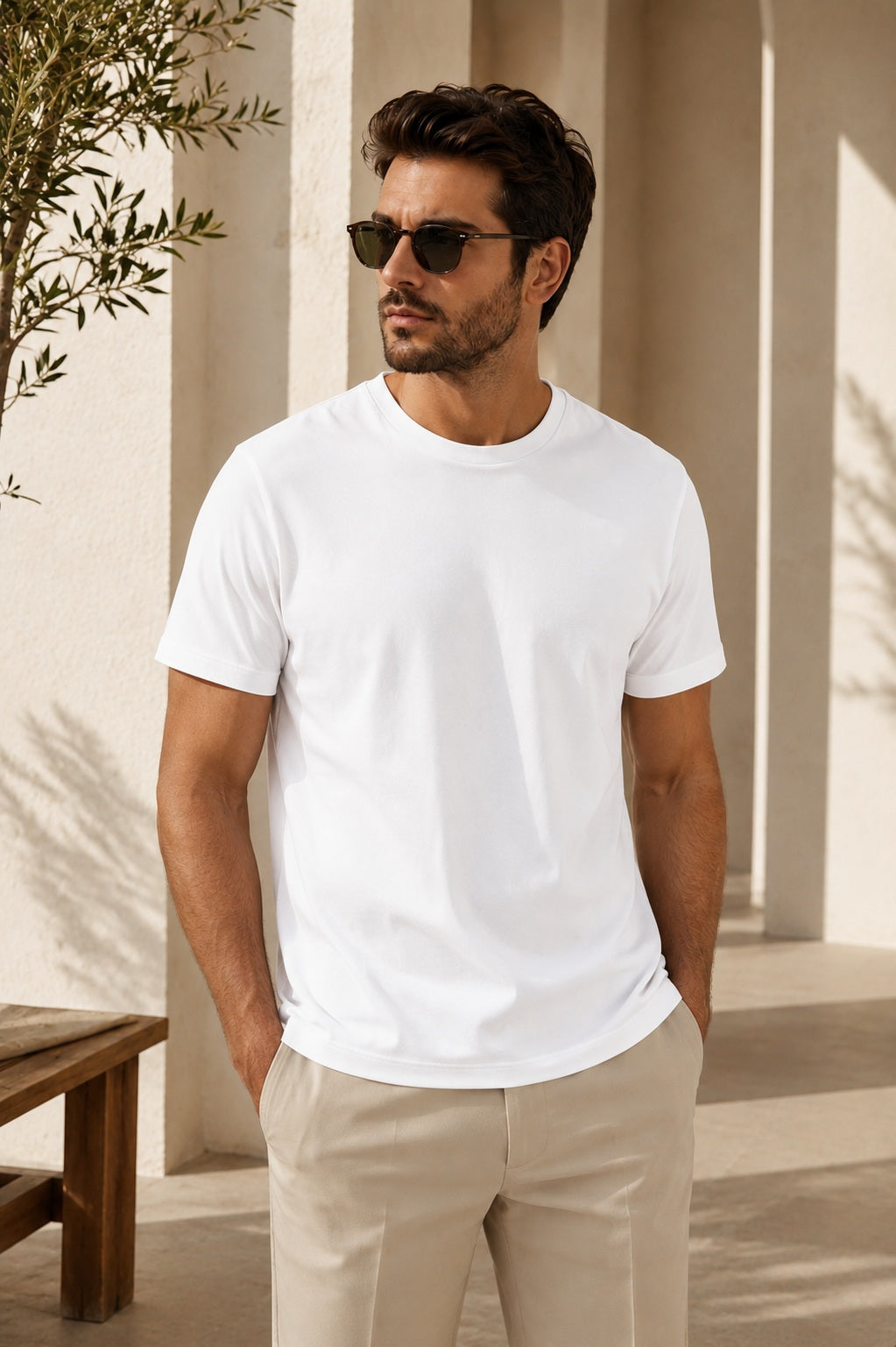 Erkek Slim Fit %100 Pamuk Beyaz T-Shirt