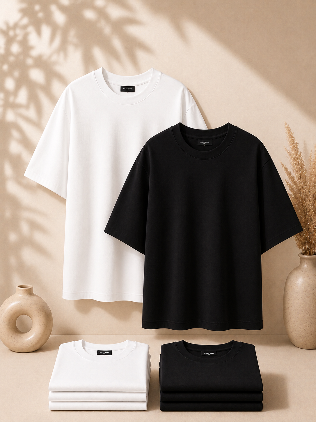 2 Adet Erkek Oversize %100 Pamuk Bej T-Shirt