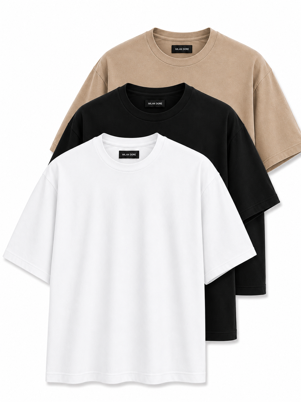 3 Adet Erkek Oversize %100 Pamuk Bej T-Shirt