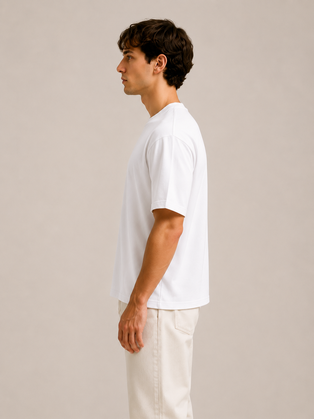 Erkek Oversize %100 Pamuk Beyaz T-Shirt