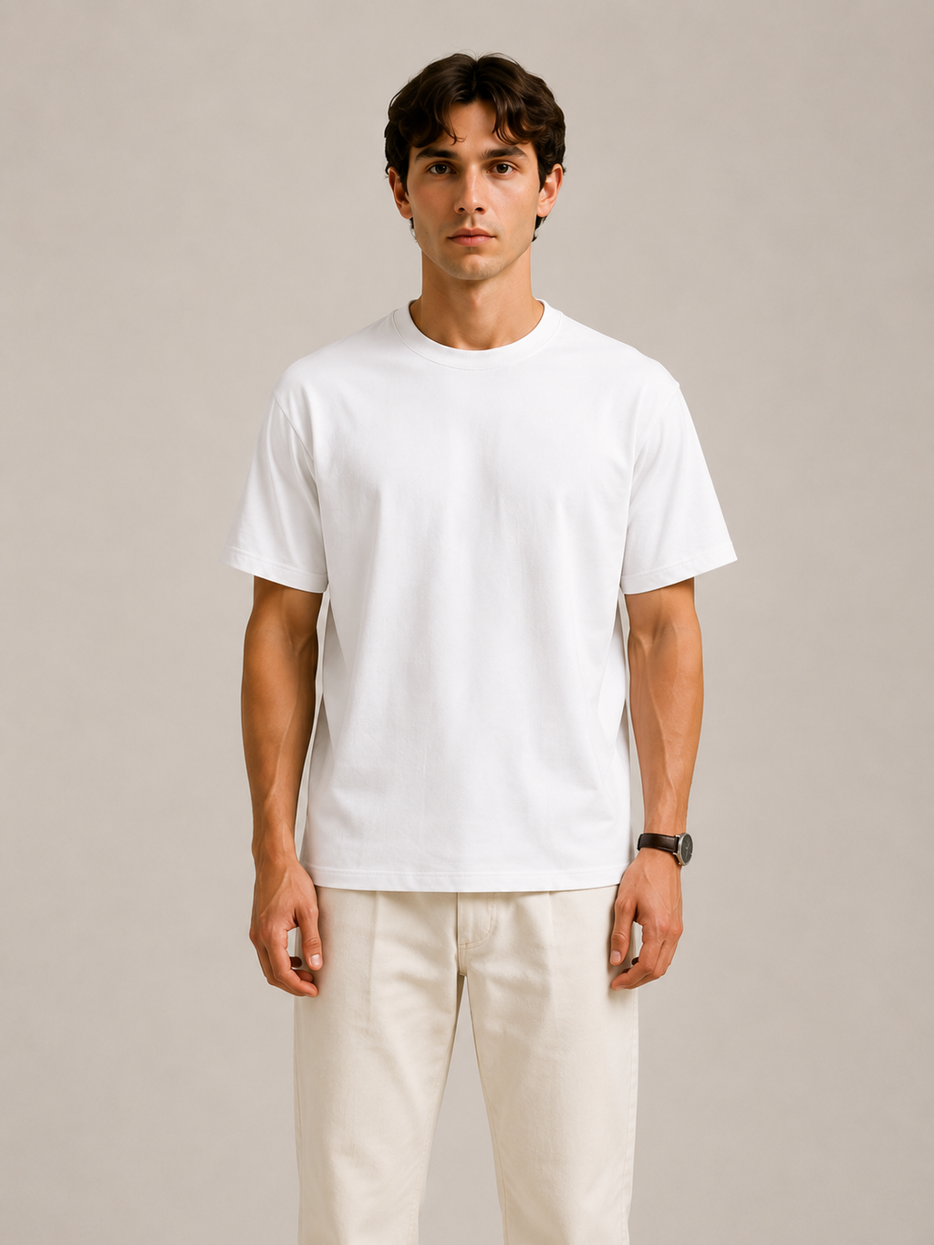 Erkek Oversize %100 Pamuk Beyaz T-Shirt