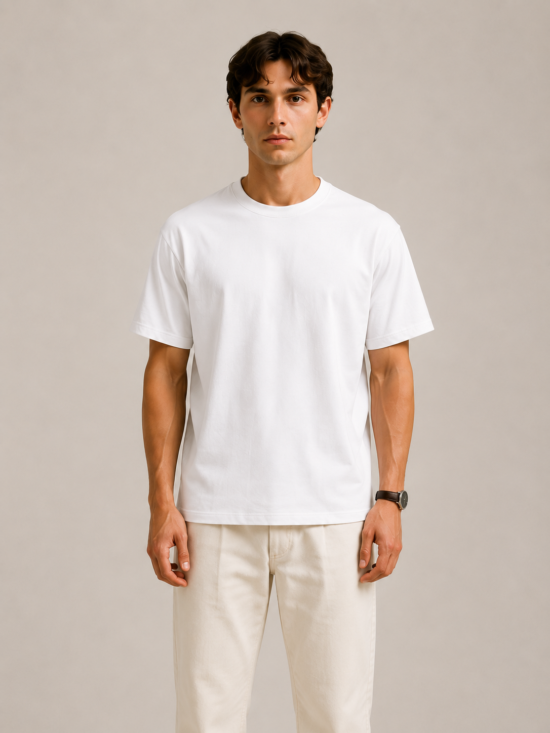 Erkek Oversize %100 Pamuk Beyaz T-Shirt