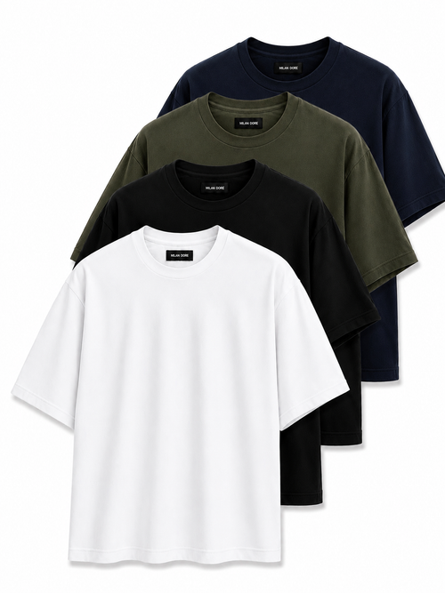 4 Adet Erkek Oversize %100 Pamuk Bej T-Shirt