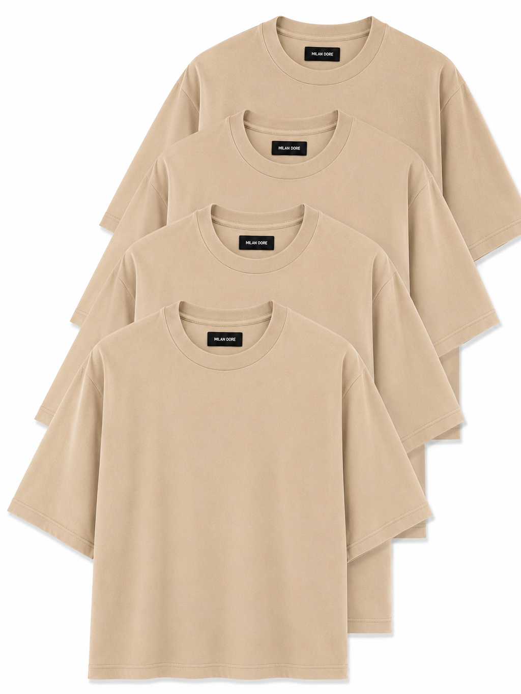 4 Adet Erkek Oversize %100 Pamuk Bej T-Shirt