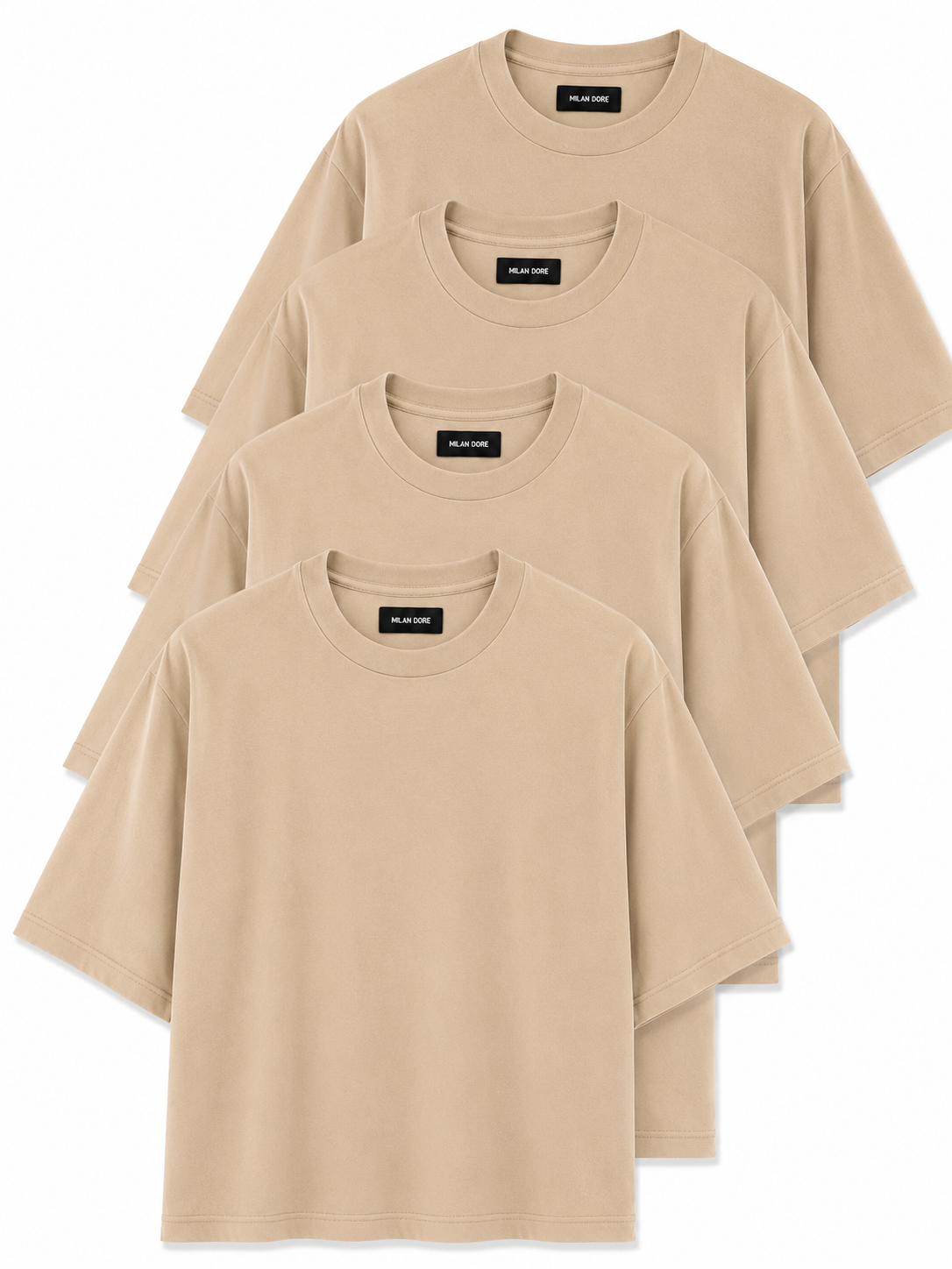 4 Adet Erkek Oversize %100 Pamuk Bej T-Shirt