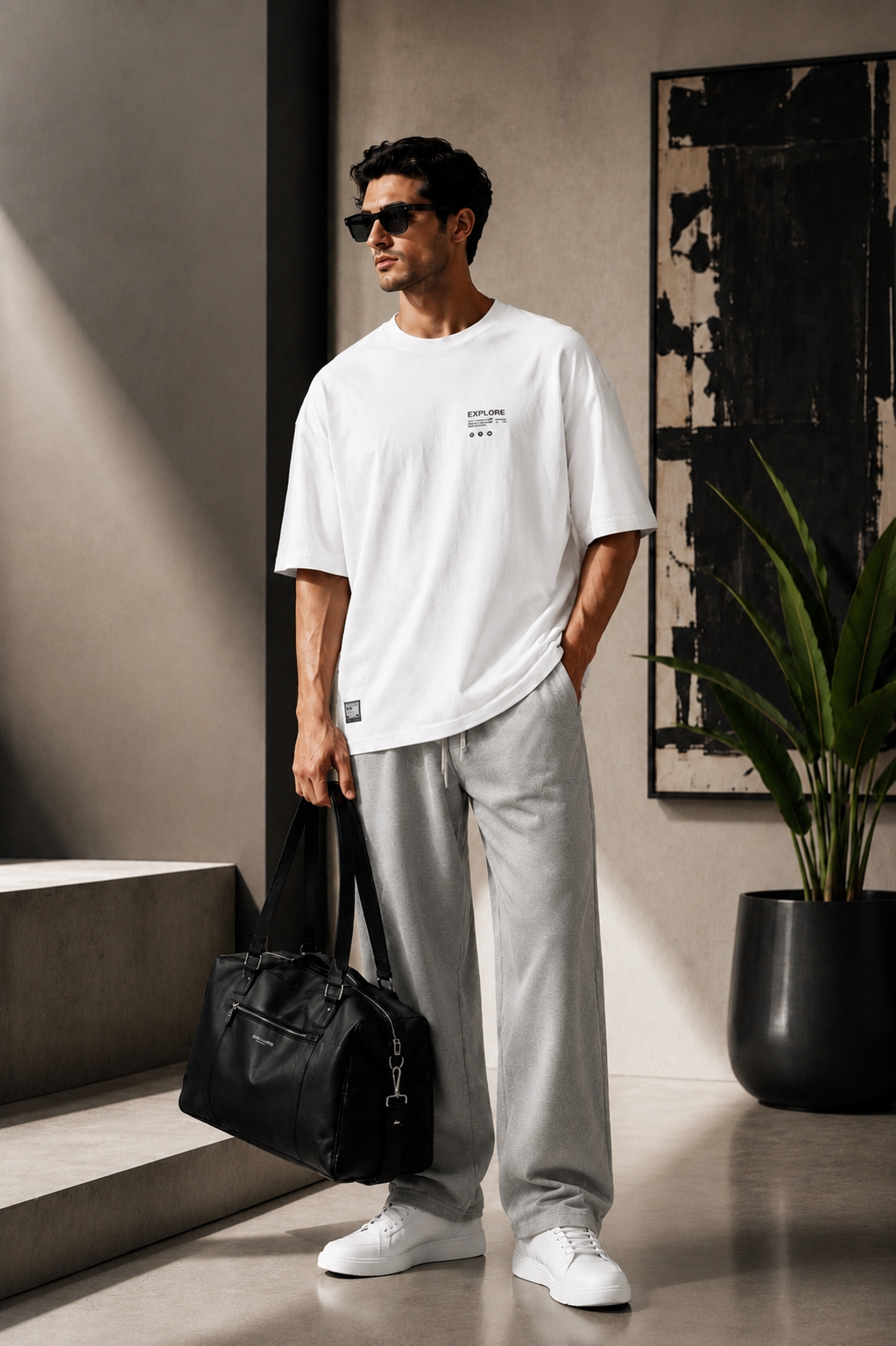 Erkek Gri Beli Lastikli Yanları Cepli Relaxed Fit Eşofman Altı
