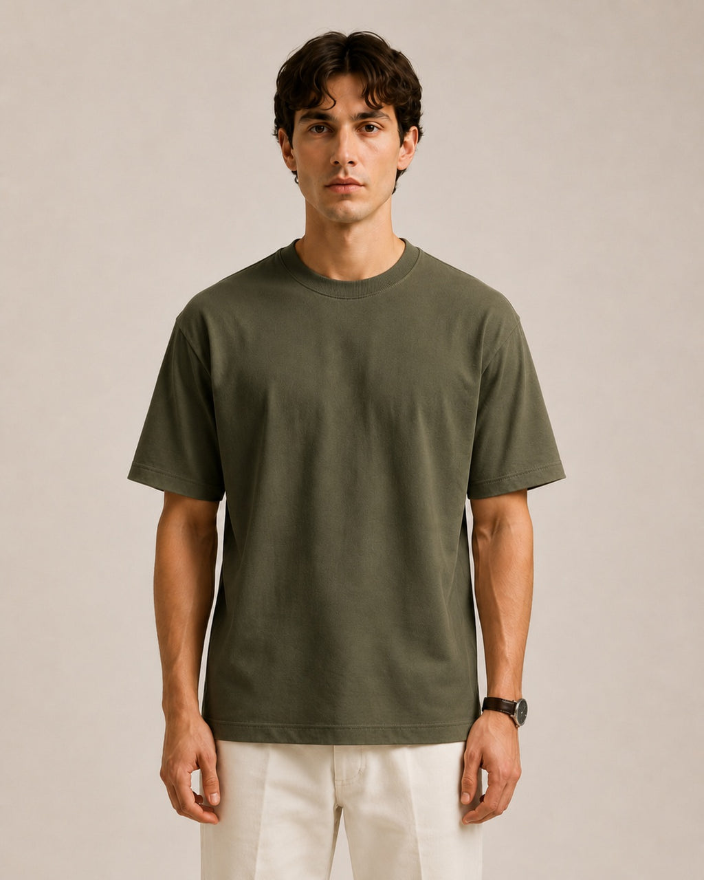Erkek Oversize %100 Pamuk Yeşil T-Shirt