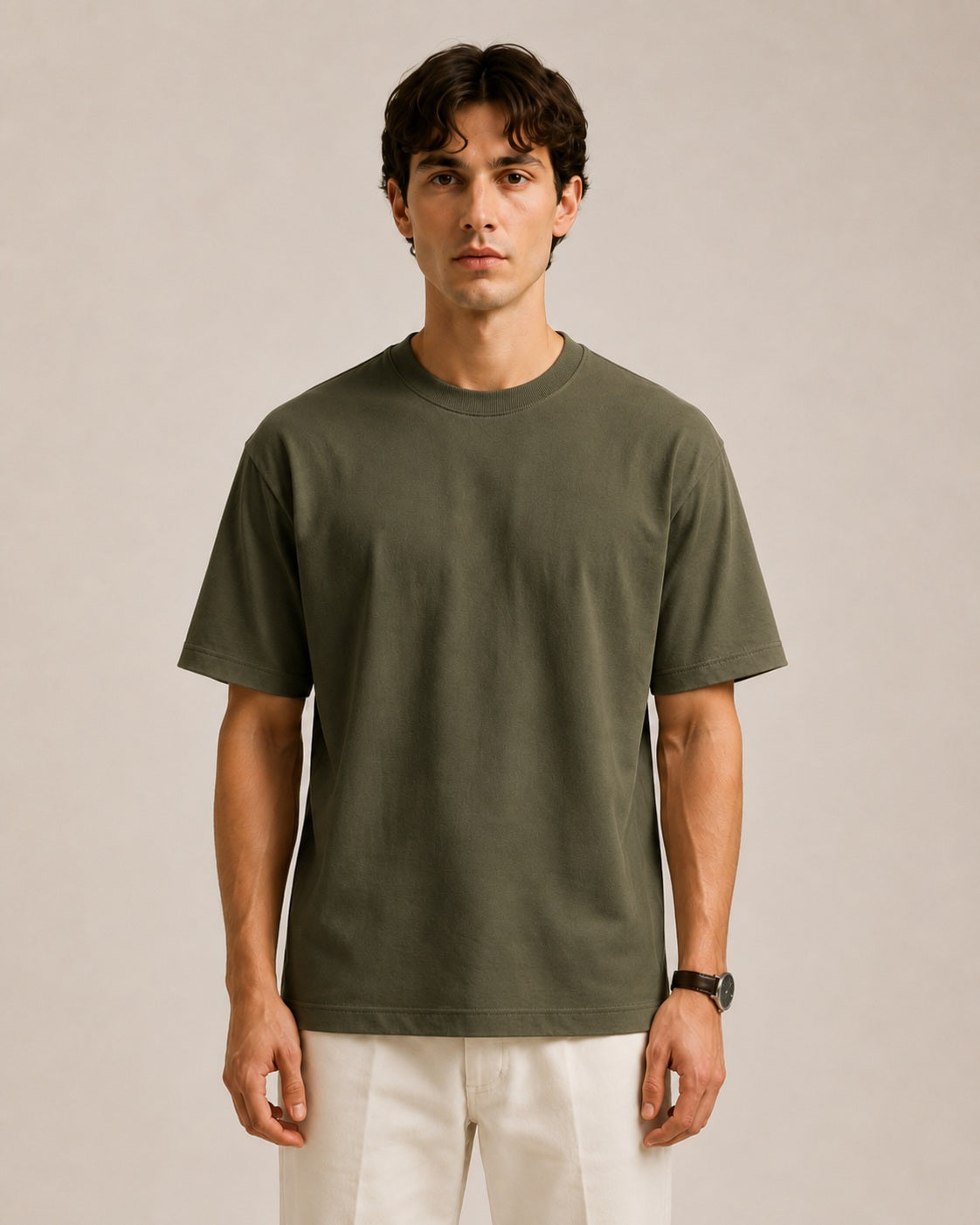 Erkek Oversize %100 Pamuk Yeşil T-Shirt