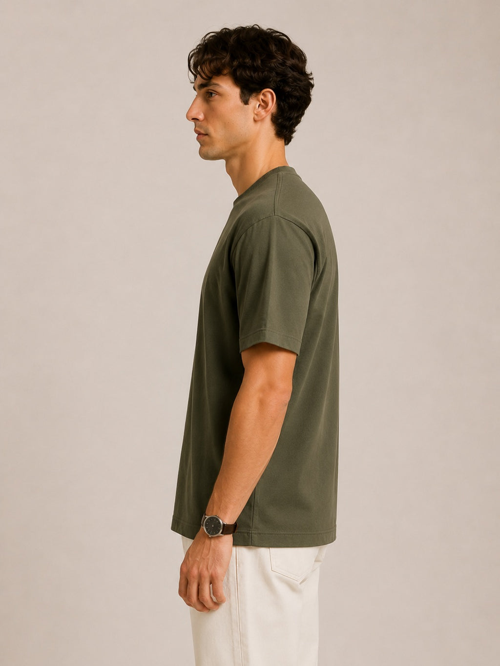 Erkek Oversize %100 Pamuk Yeşil T-Shirt